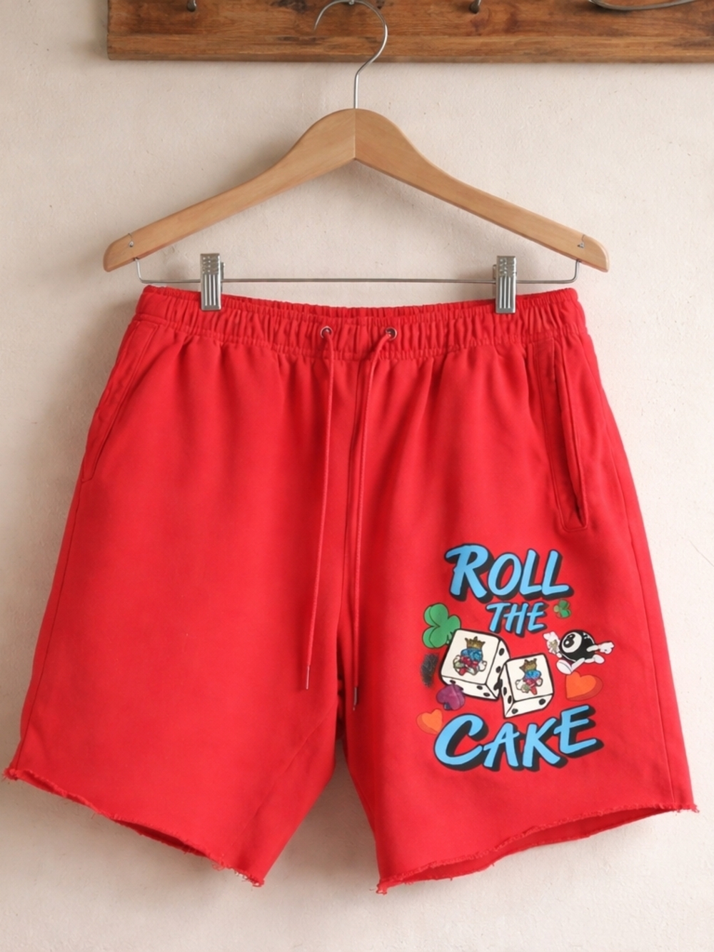 Wedding Cake Pink Elastic Waist Shorts with Graphic Label